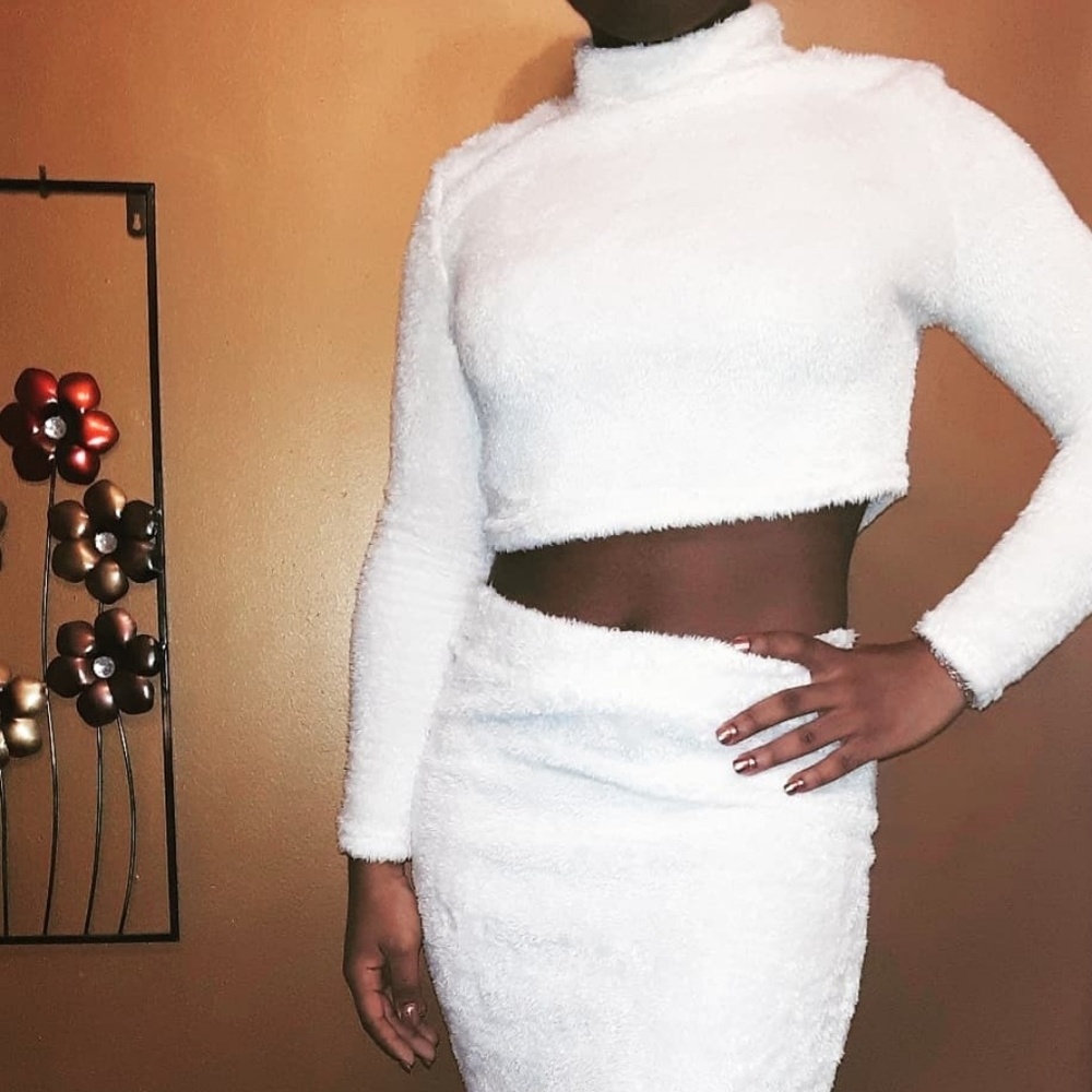 Fuzzy White Faux Fur Two Piece